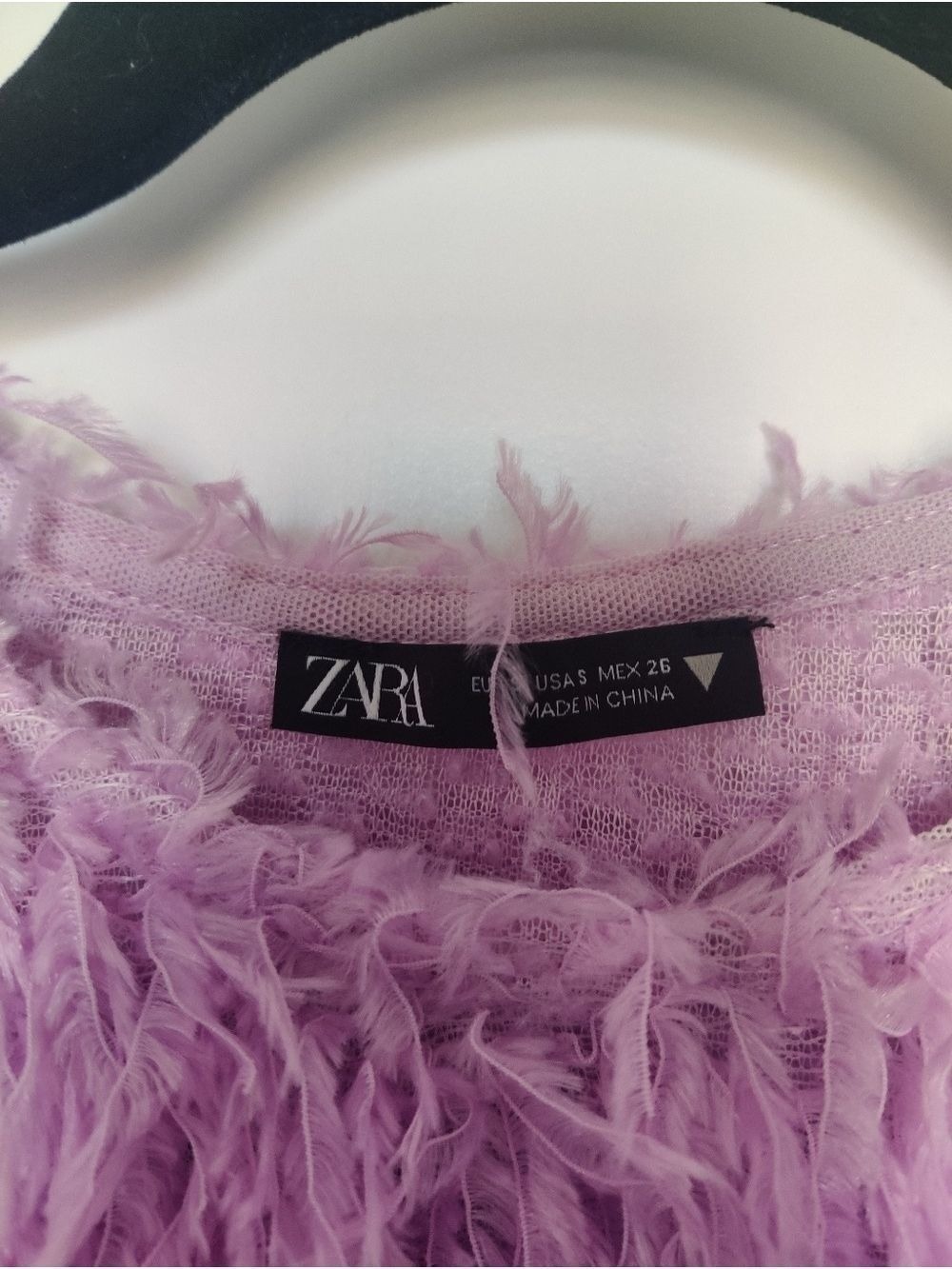 Zara Lilac Faux Fur Cropped Sweater Crewneck Fuzzy Plush S 0537 - Picture 4 of 7